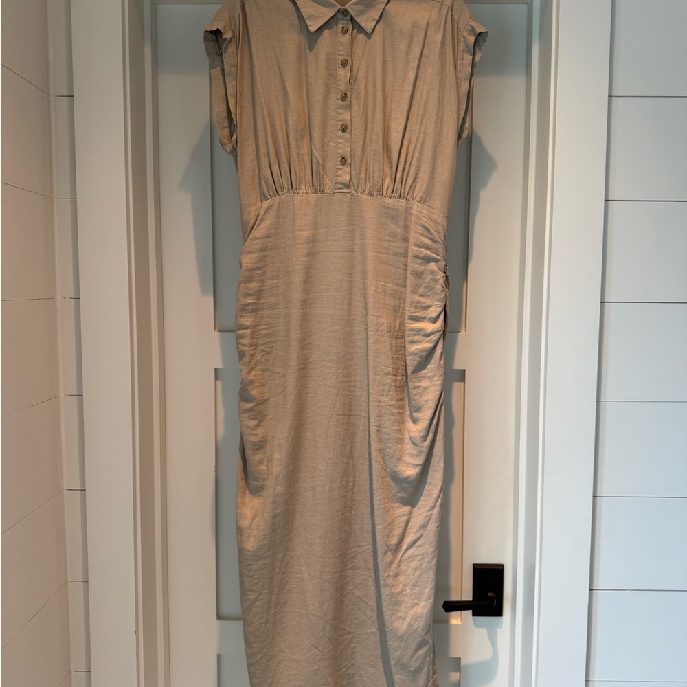 Anthropologie Cap Sleeved Rushed Shirt Dress Maxi